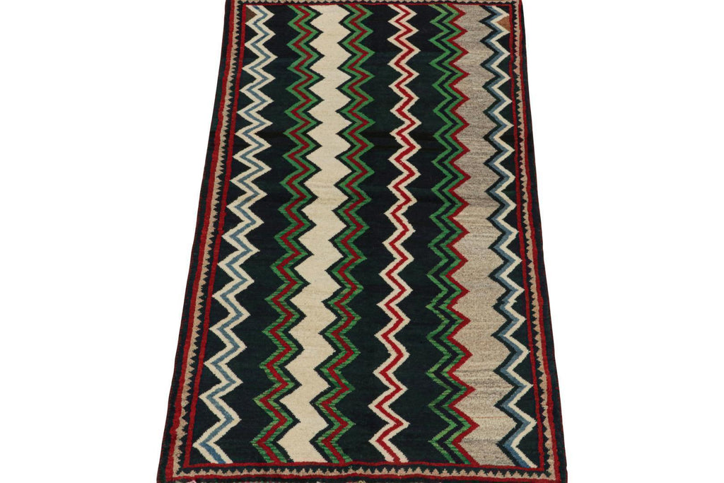 Vintage Qashqai Persian Gabbeh Runner With Chevron Patterns