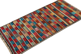 Vintage Qashqai Persian Gabbeh Runner In Polychromatic Patterns