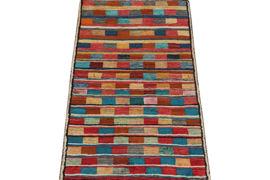 Vintage Qashqai Persian Gabbeh Runner In Polychromatic Patterns