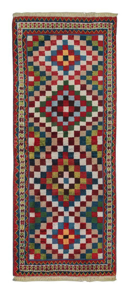 Vintage Qashqai Persian Gabbeh Runner With Geometric Patterns 3X7