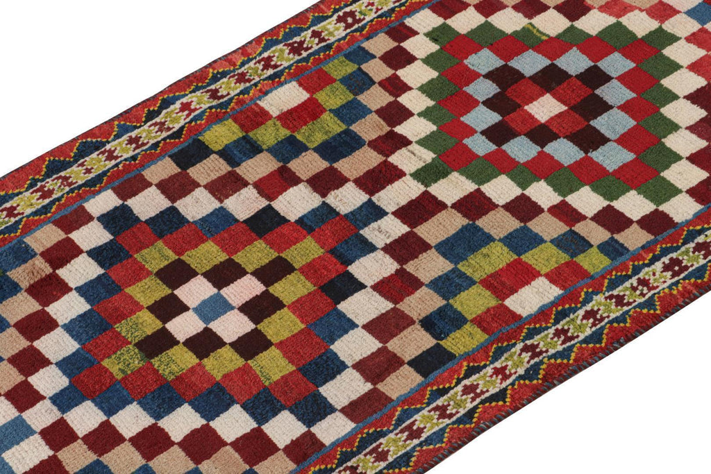 Vintage Qashqai Persian Gabbeh Runner With Geometric Patterns 3X7