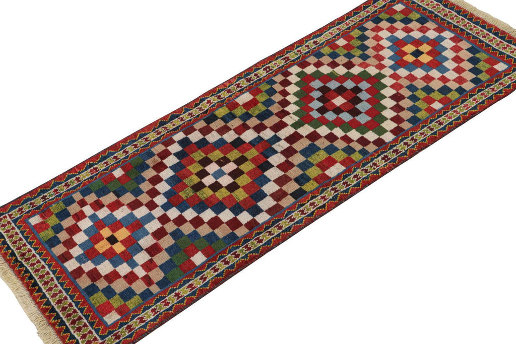 Vintage Qashqai Persian Gabbeh Runner With Geometric Patterns 3X7