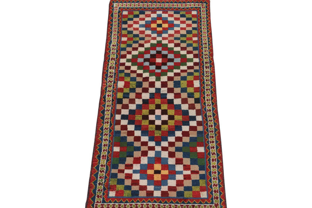 Vintage Qashqai Persian Gabbeh Runner With Geometric Patterns 3X7