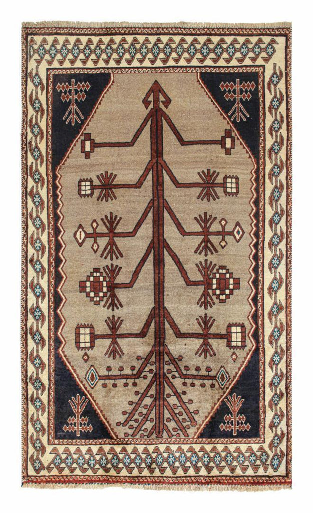 Vintage Persian Tribal Rug In Beige With Brown Geometric Pattern