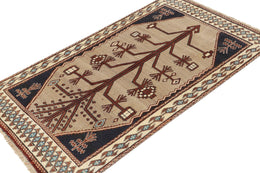 Vintage Persian Tribal Rug In Beige With Brown Geometric Pattern