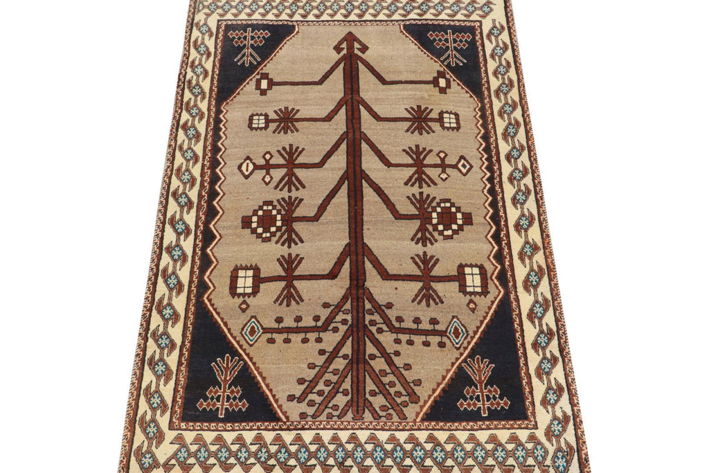 Vintage Persian Tribal Rug In Beige With Brown Geometric Pattern