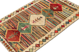 Vintage Persian Tribal Rug In Vibrant Colors With Pictorial Medallions