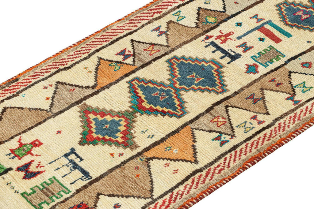 Vintage Persian Tribal Runner In Beige With Geometric Patterns