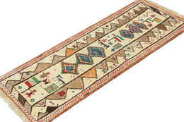 Vintage Persian Tribal Runner In Beige With Geometric Patterns