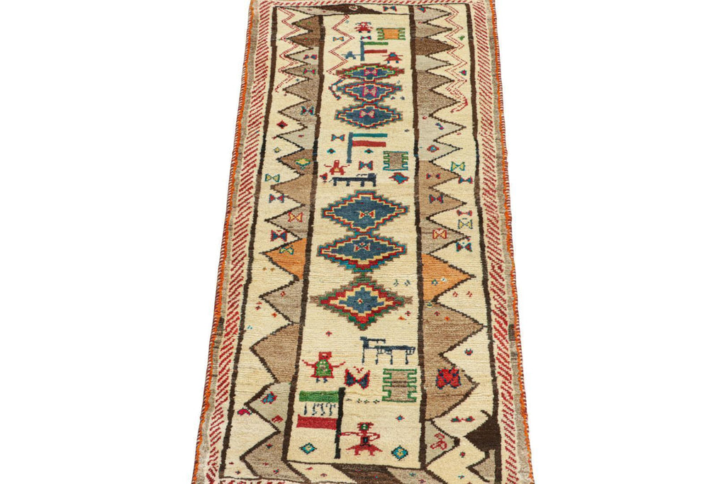 Vintage Persian Tribal Runner In Beige With Geometric Patterns