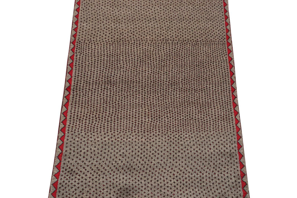 Vintage Persian Rug In Beige With Red And Black Geometric Patterns