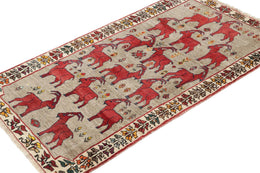 Vintage Persian Tribal Rug In Beige With Red Animal Pictorials