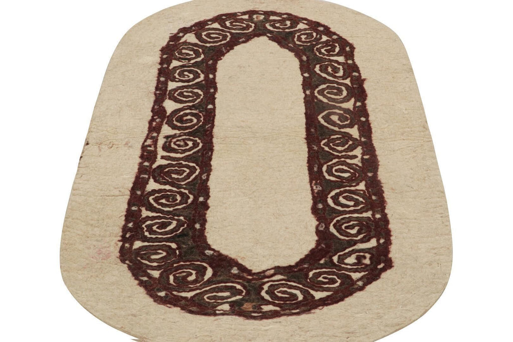 Vintage Persian Felted Oval Rug In Beige With Geometric Pattern