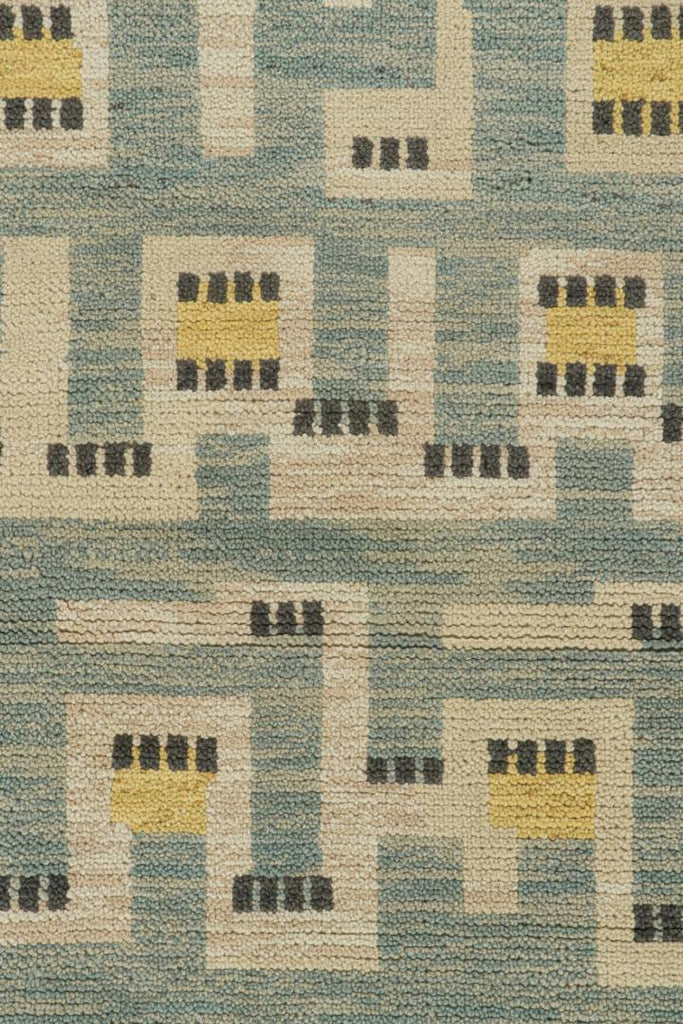 Scandinavian Runner In Blue Beige & Gold Geometric Pattern