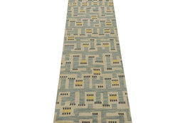 Scandinavian Runner In Blue Beige & Gold Geometric Pattern