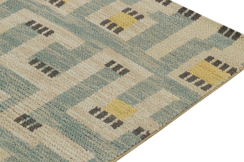 Scandinavian Runner In Blue Beige & Gold Geometric Pattern