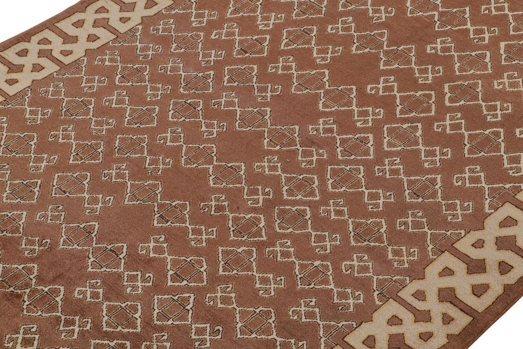 Vintage Hereke Rug In Brown With Beige Geometric Pattern