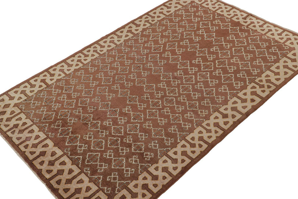 Vintage Hereke Rug In Brown With Beige Geometric Pattern