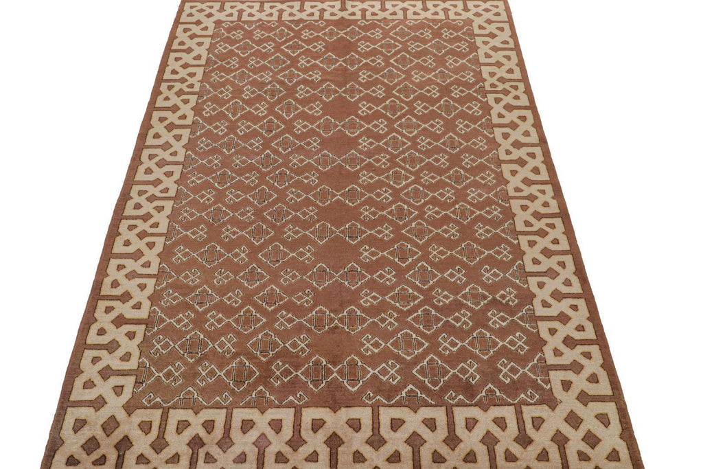 Vintage Hereke Rug In Brown With Beige Geometric Pattern