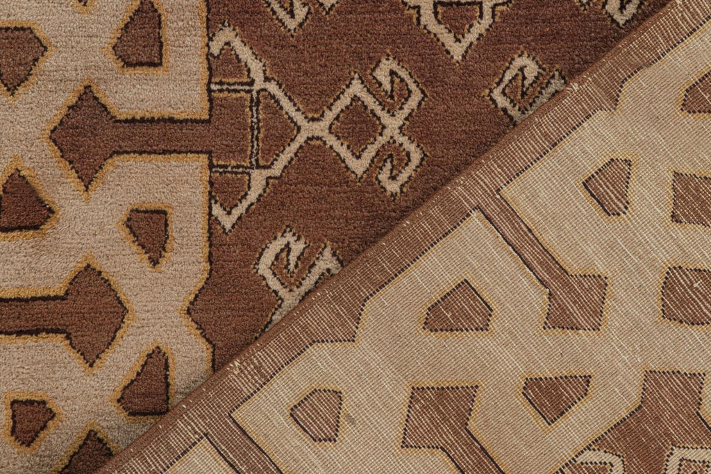 Vintage Hereke Rug In Brown With Beige Geometric Pattern