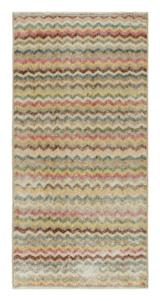 Vintage Zeki Muren Runner With Polychromatic Chevron Patterns