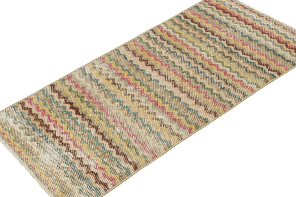 Vintage Zeki Muren Runner With Polychromatic Chevron Patterns