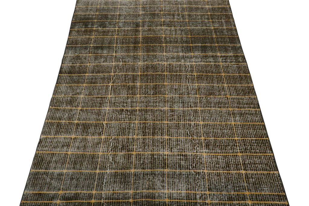 Vintage Zeki Muren Rug In Black With Gold Geometric Pattern