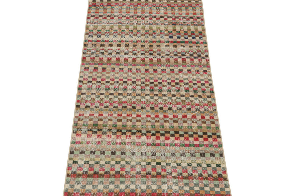 Vintage Zeki Muren Rug In Polychromatic Geometric Patterns 4x9