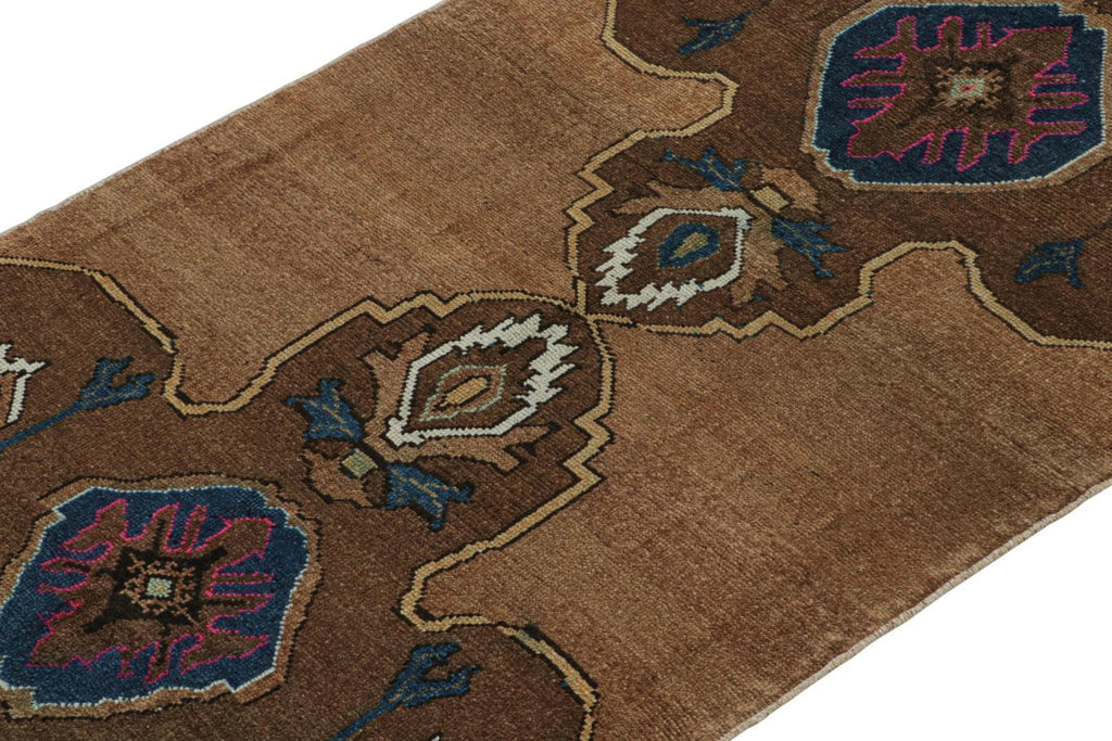 Vintage Turkish Rug In Brown With Blue And White Patterns