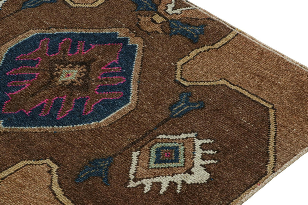 Vintage Turkish Rug In Brown With Blue And White Patterns