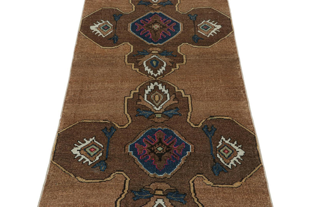 Vintage Turkish Rug In Brown With Blue And White Patterns