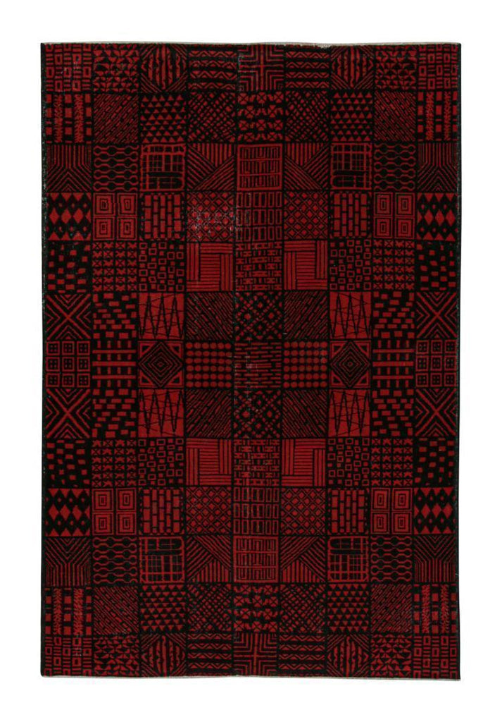 Vintage Zeki Muren Rug In Red & Black Geometric Patterns