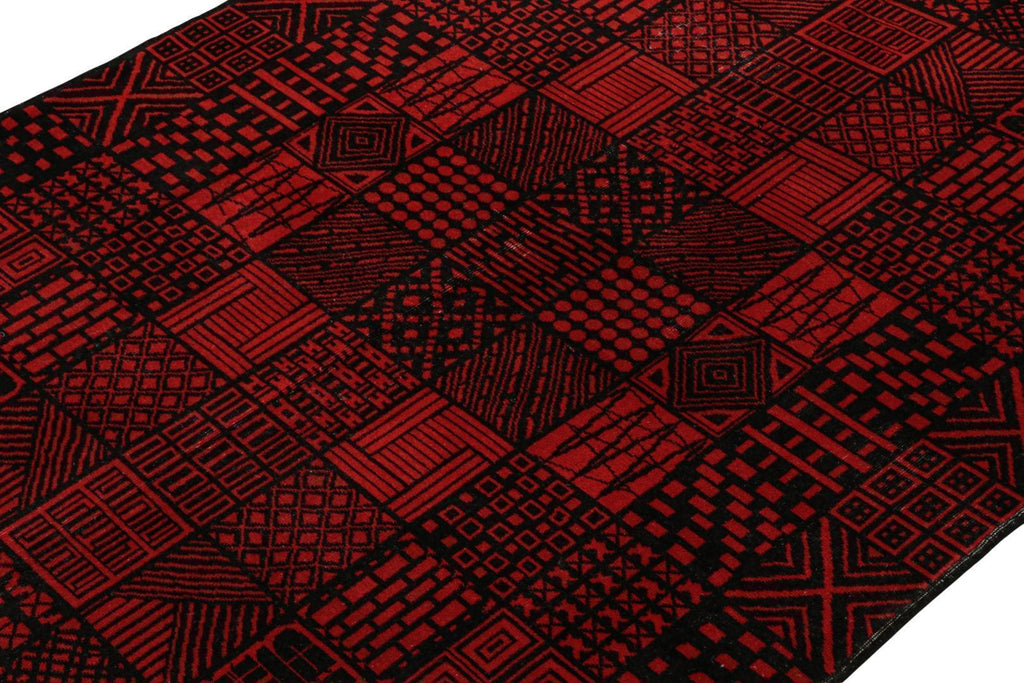 Vintage Zeki Muren Rug In Red & Black Geometric Patterns