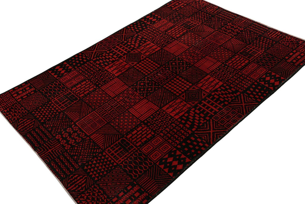 Vintage Zeki Muren Rug In Red & Black Geometric Patterns