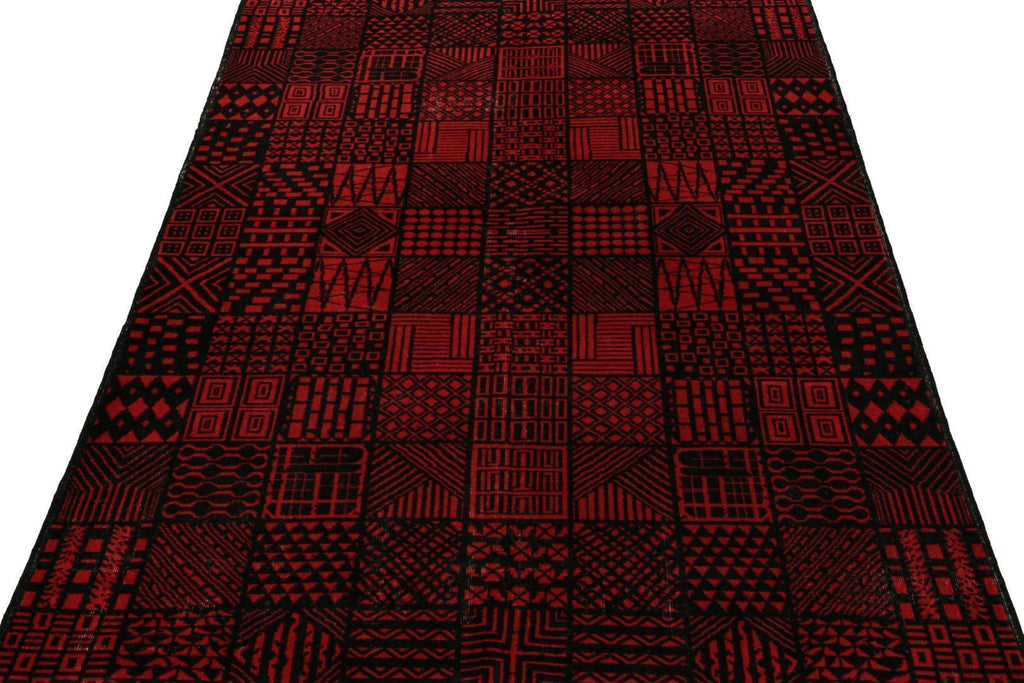 Vintage Zeki Muren Rug In Red & Black Geometric Patterns