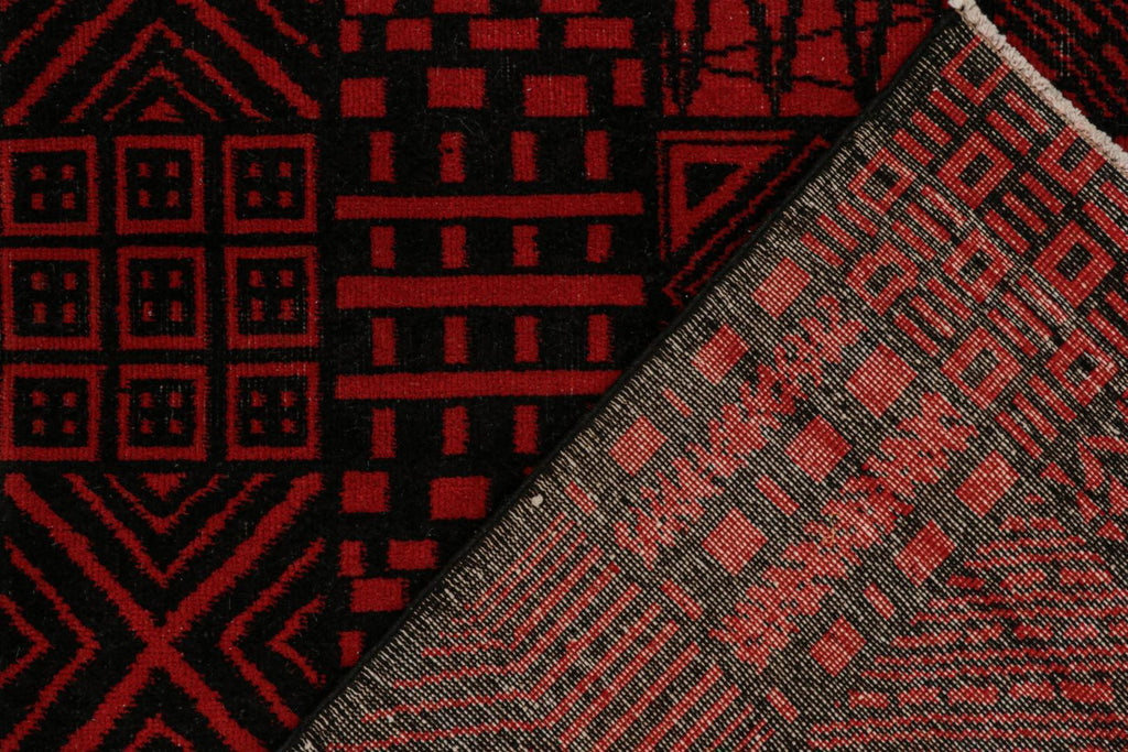 Vintage Zeki Muren Rug In Red & Black Geometric Patterns