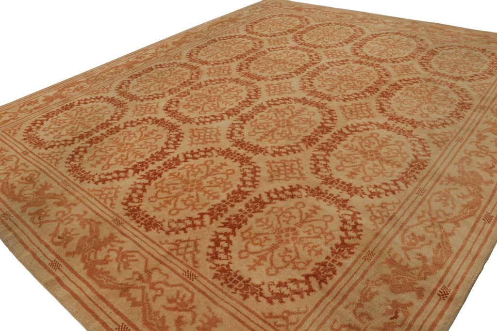 Vintage Spanish Rug In Beige With Medallions