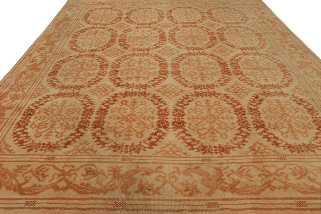 Vintage Spanish Rug In Beige With Medallions