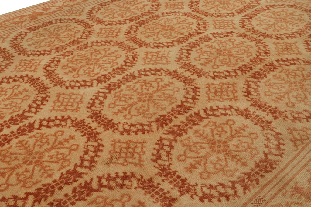 Vintage Spanish Rug In Beige With Medallions