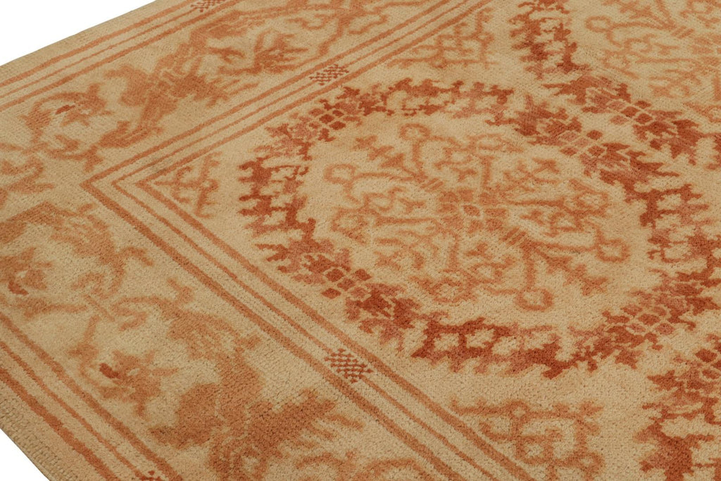 Vintage Spanish Rug In Beige With Medallions