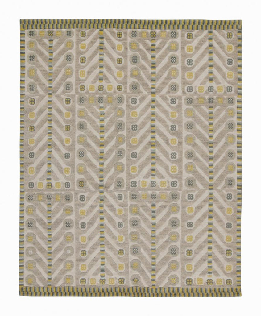 Scandinavian Rug In Brown Gray Blue & Gold Patterns