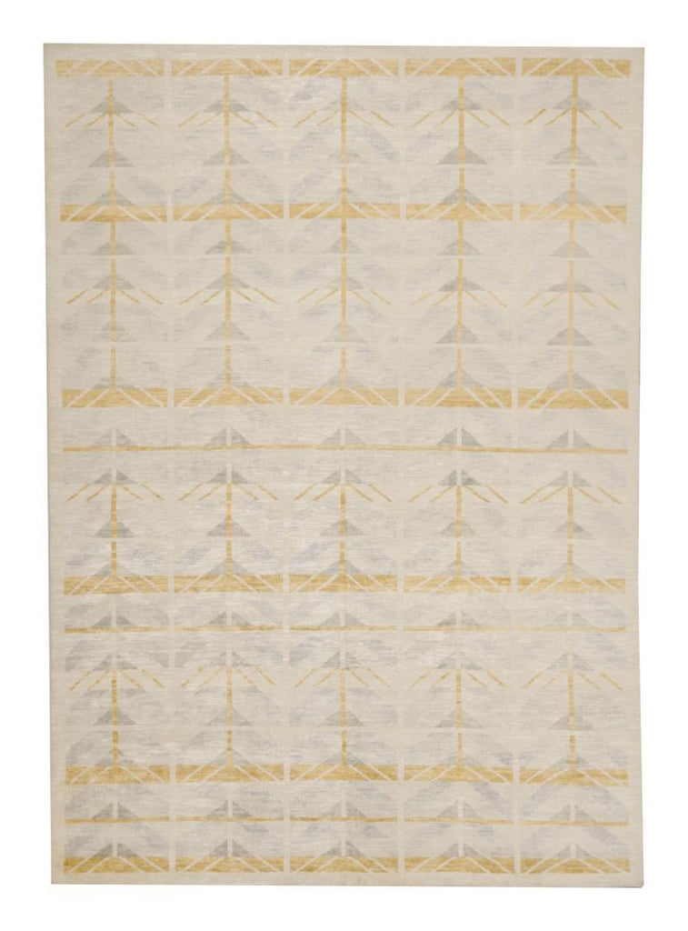 Scandinavian Rug With Gold & Beige Geometric Patterns 10X14