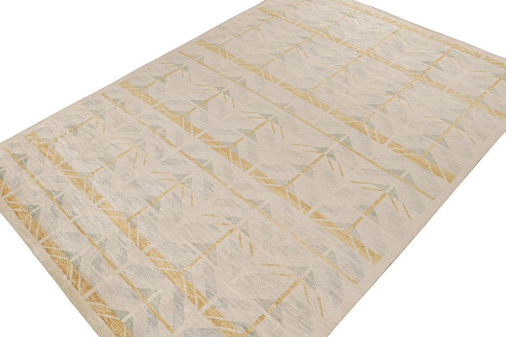 Scandinavian Rug With Gold & Beige Geometric Patterns 10X14