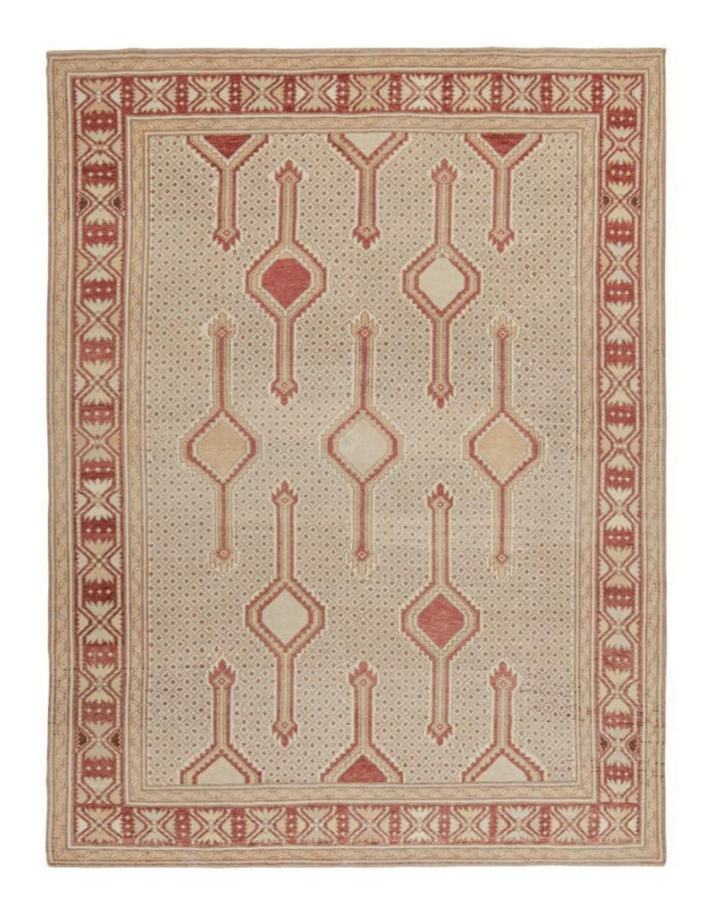 Vintage Persian Rug In Beige Brown And Red Geometric Patterns