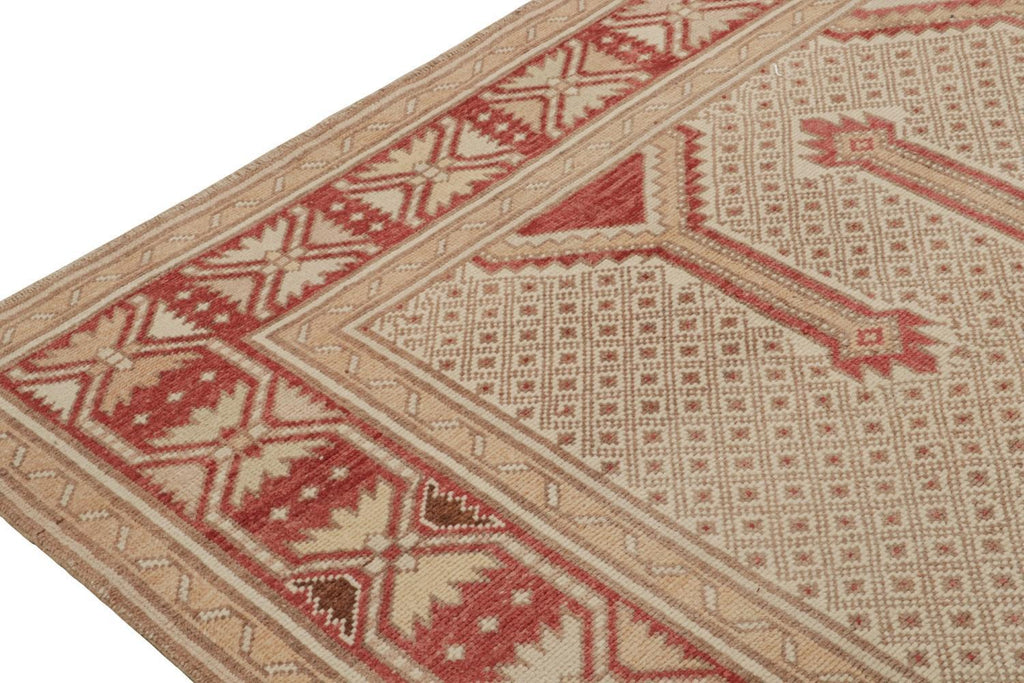 Vintage Persian Rug In Beige Brown And Red Geometric Patterns