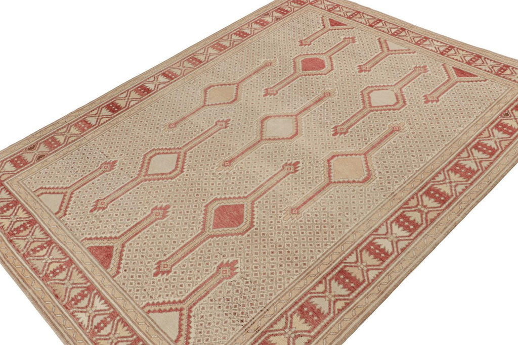 Vintage Persian Rug In Beige Brown And Red Geometric Patterns