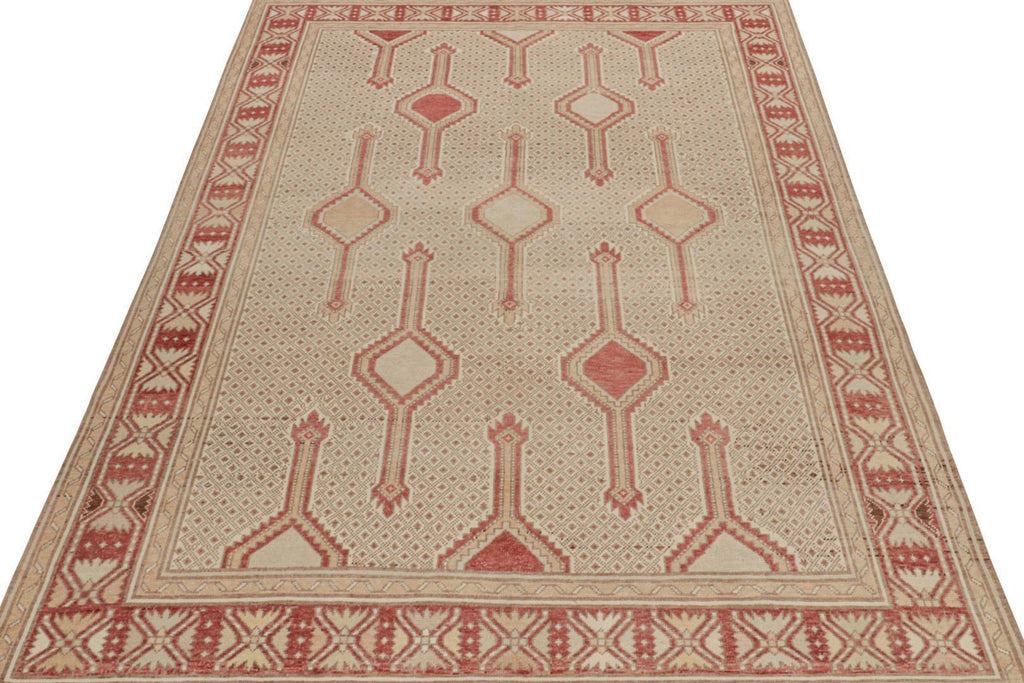 Vintage Persian Rug In Beige Brown And Red Geometric Patterns