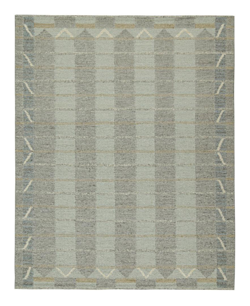 Scandinavian Rug In Blue & Gray Geometric Patterns