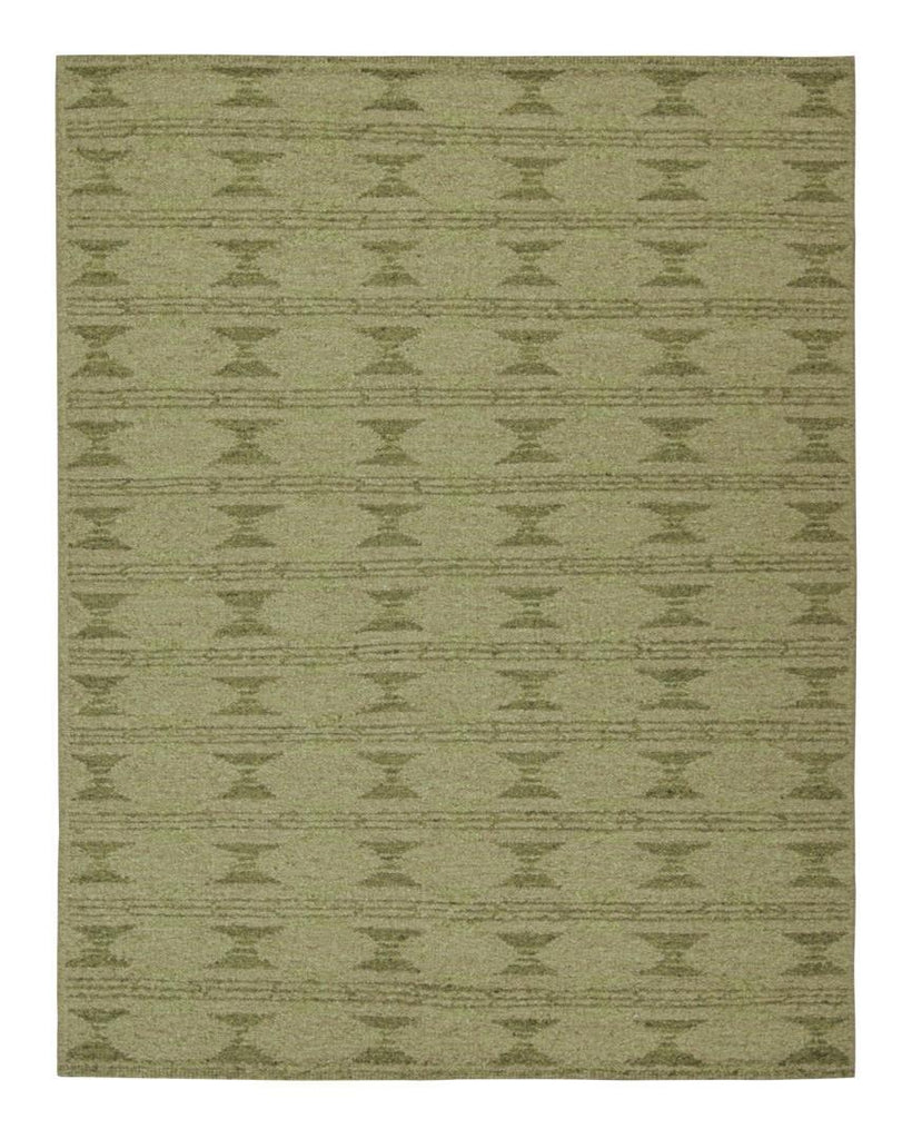 Scandinavian Rug With Geometric Patterns In Tones Of Green 9X12