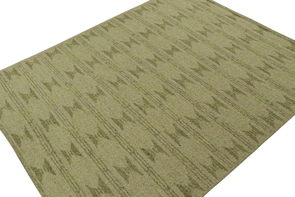 Scandinavian Rug With Geometric Patterns In Tones Of Green 9X12